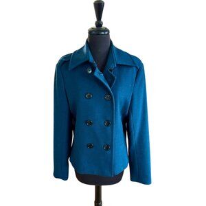 Nili Loten Wool Pea Coat in Teal Blue Size 10